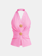 Cotton Blend Striped Halter Top for Women Casual Summer Wear