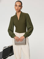 Zip Detail Chiffon Sleeves Blouse for Women with Elegant Design