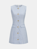 Scallop Trim Striped Sleeveless Mini Dress for Women Summer Casual