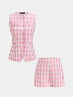 Gingham Sleeveless Vest & Shorts Set for Women Summer Casual