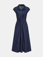 Twisted Waist Midi Shirt Dress with Long Sleeves and Button Detail