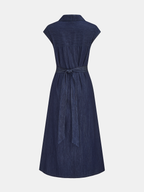 Twisted Waist Midi Shirt Dress with Long Sleeves and Button Detail