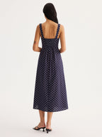 Polka Dot Cutout Cotton Linen Maxi Dress for Women Summer Fashion
