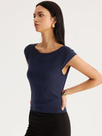 Double-Layer Front Cowl Back Cap Sleeve Top for Women, Elegant Casual Wear