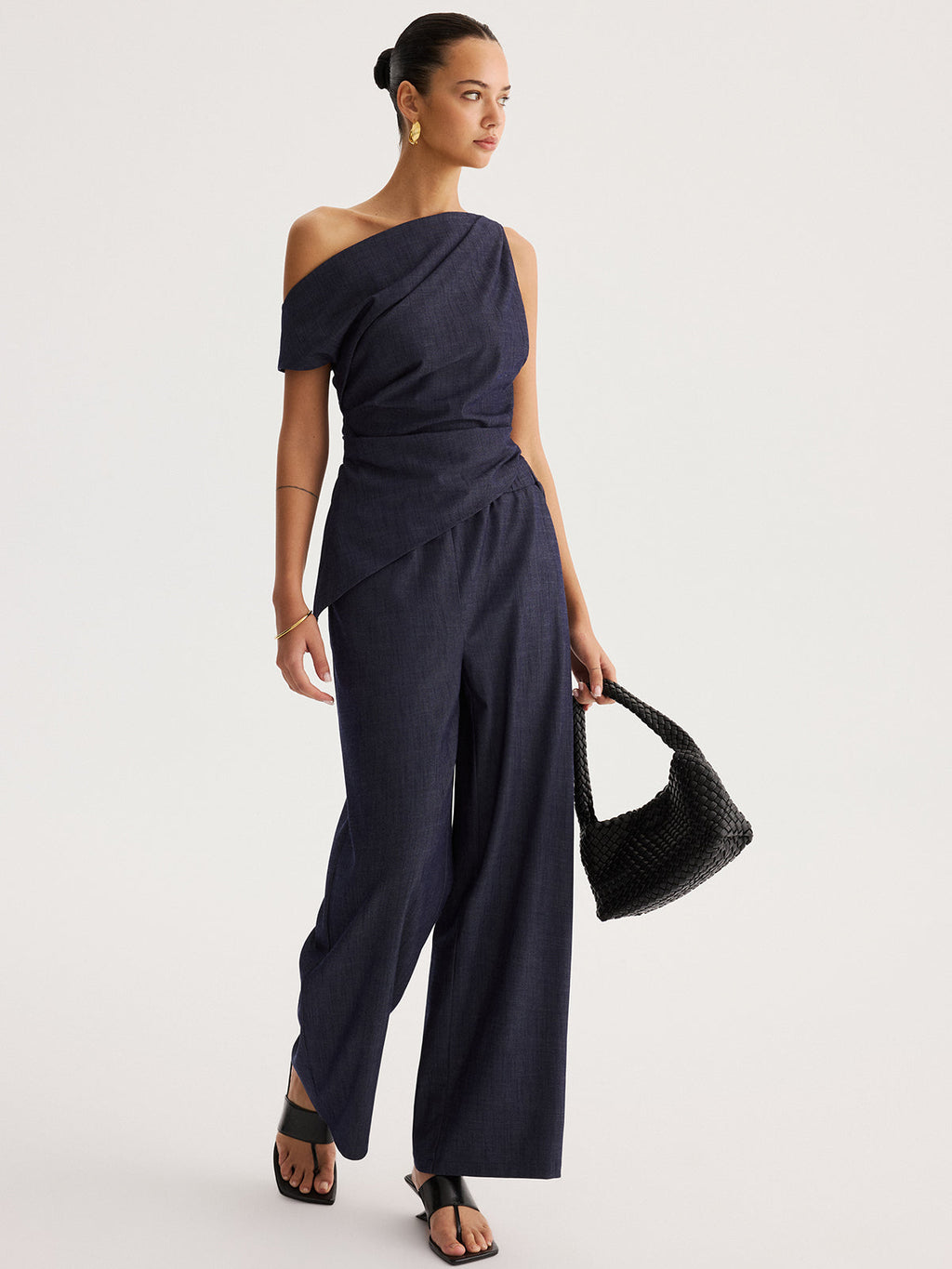 Asymmetrical Off-Shoulder Top & Wide-Leg Pants Set Fashion Trend