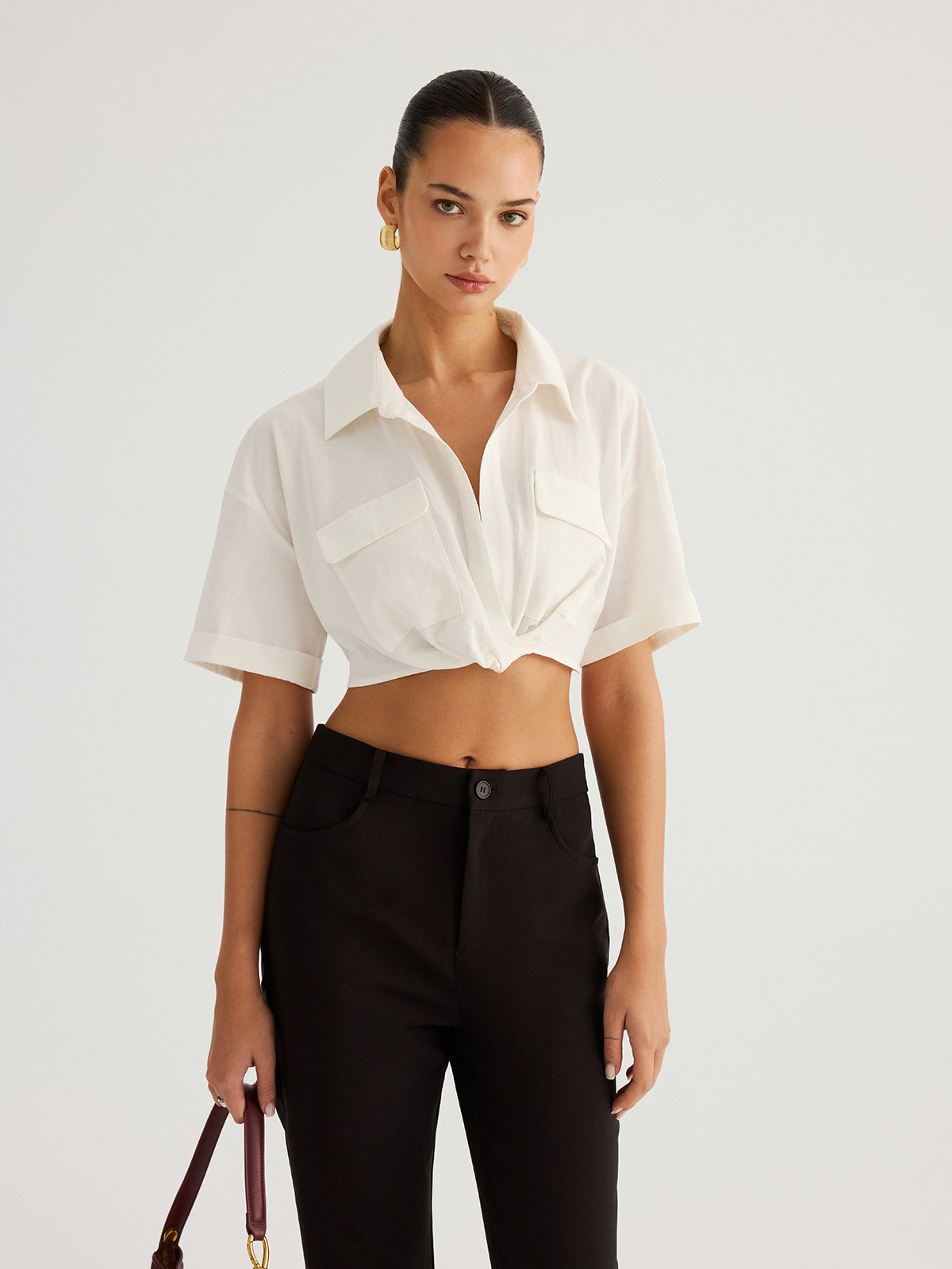 Twisted Cropped Short Sleeve Shirt Trendy Summer Casual Wear