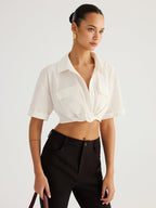 Twisted Cropped Short Sleeve Shirt Trendy Summer Casual Wear
