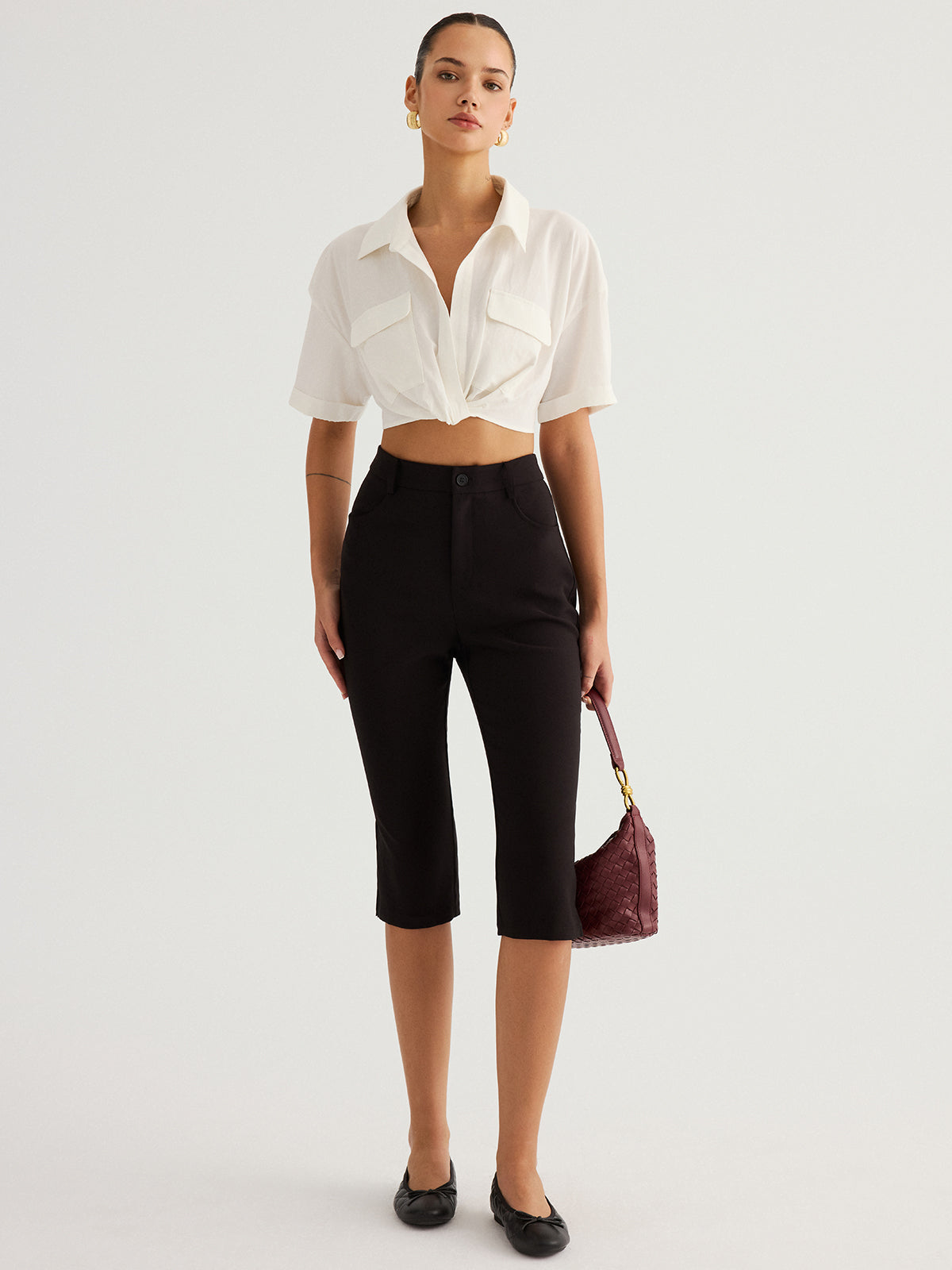 Twisted Cropped Short Sleeve Shirt Trendy Summer Casual Wear