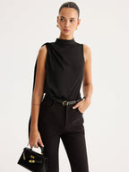 Asymmetric Tie Detail Satin Sleeveless Blouse Women's Elegant Top