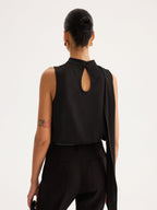 Asymmetric Tie Detail Satin Sleeveless Blouse Women's Elegant Top