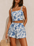 Floral Print Cropped Cami Top & Shorts Set for Women Summer Casual
