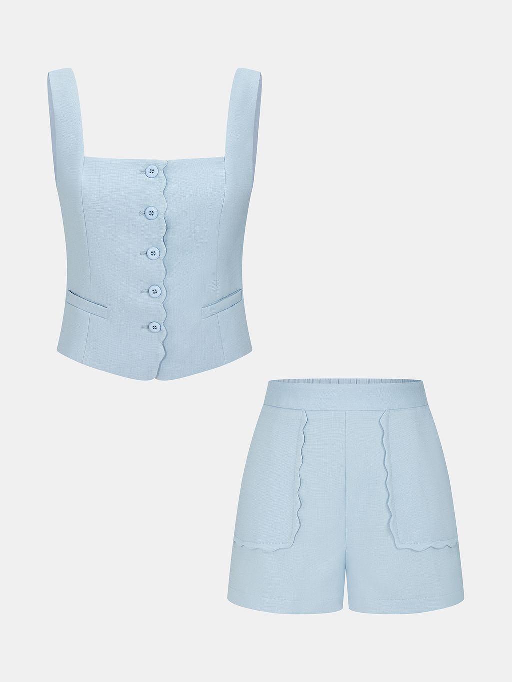 Casual Scalloped Trim Tank Top & Shorts Set for Women Summer Wear