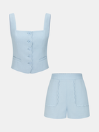 Casual Scalloped Trim Tank Top & Shorts Set for Women Summer Wear