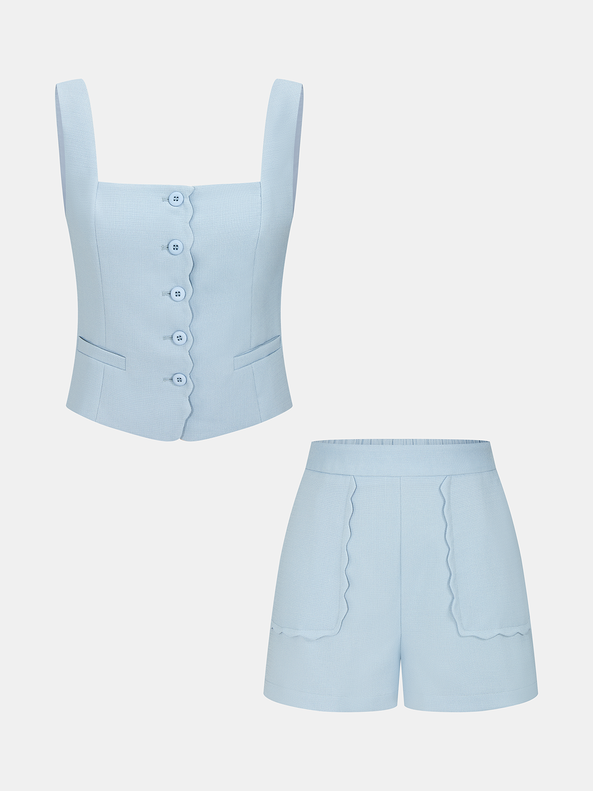Casual Scalloped Trim Tank Top & Shorts Set for Women Summer Wear