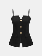 Metal Button Cami Top & Patterned Shorts Set for Women