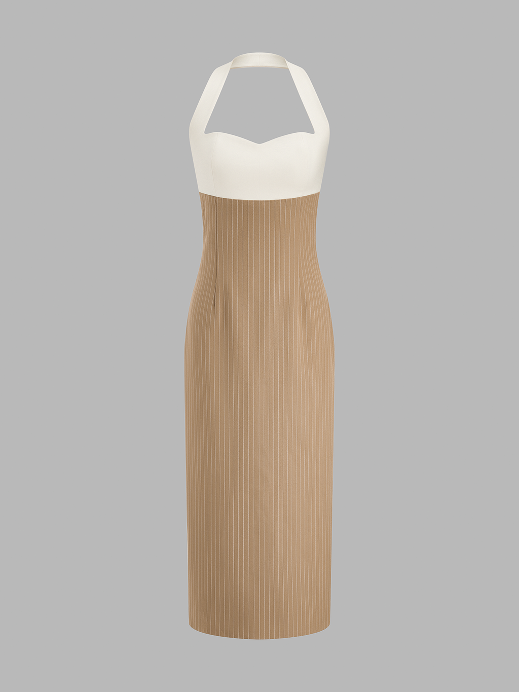 Color Block Halter Pinstripe Midi Bodycon Dress for Women Summer Trend