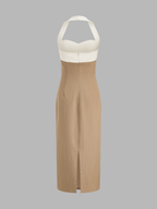 Color Block Halter Pinstripe Midi Bodycon Dress for Women Summer Trend