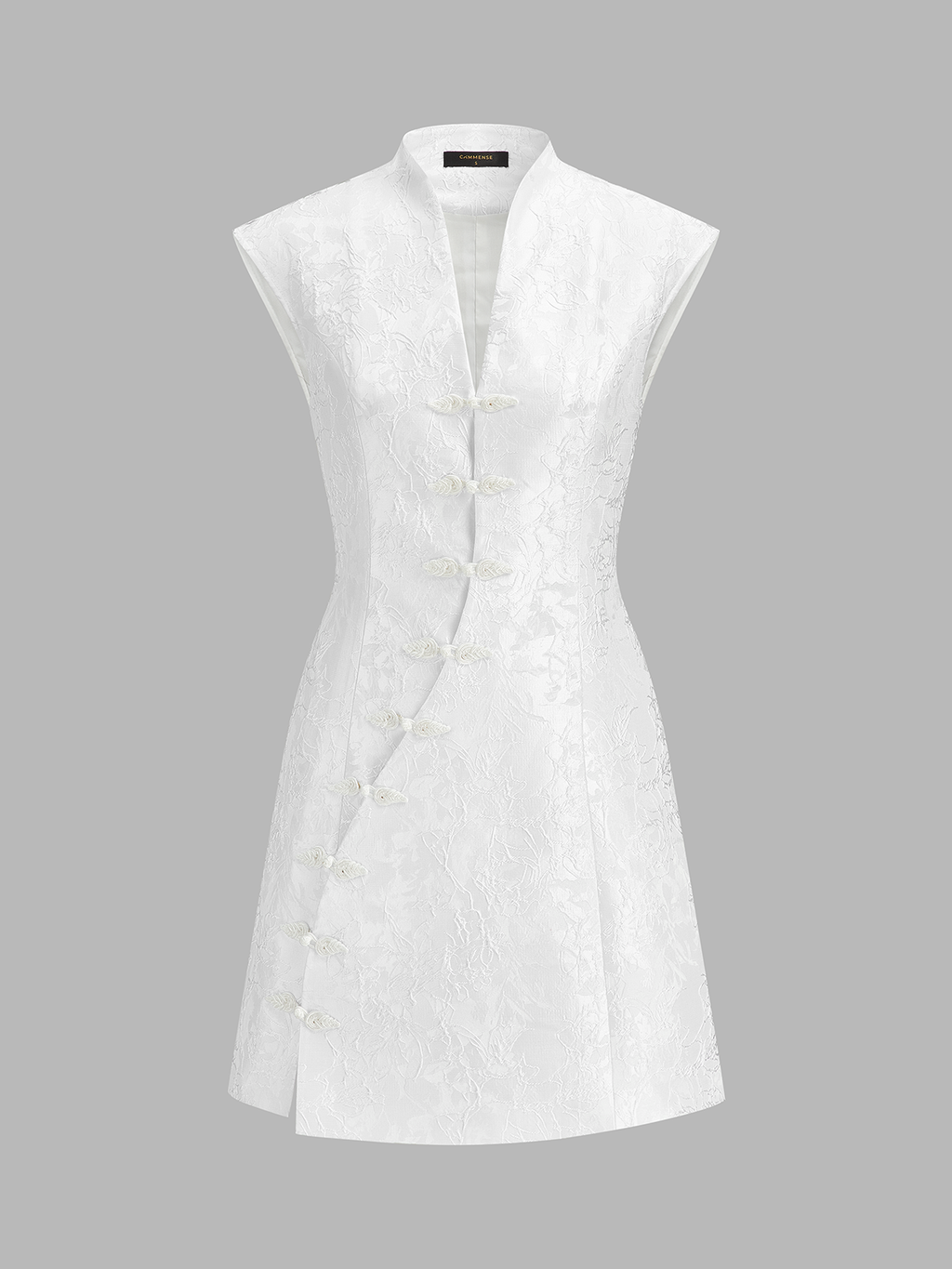 Jacquard Cheongsam-Style Frog Button Mini Dress with Traditional Pattern