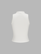 "Frog Button Ribbed Sleeveless Top Casual Summer Fashion"