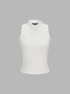 "Frog Button Ribbed Sleeveless Top Casual Summer Fashion"