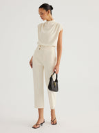 Draped High-Neck Cap Sleeve Blouse for Elegant Office Wear