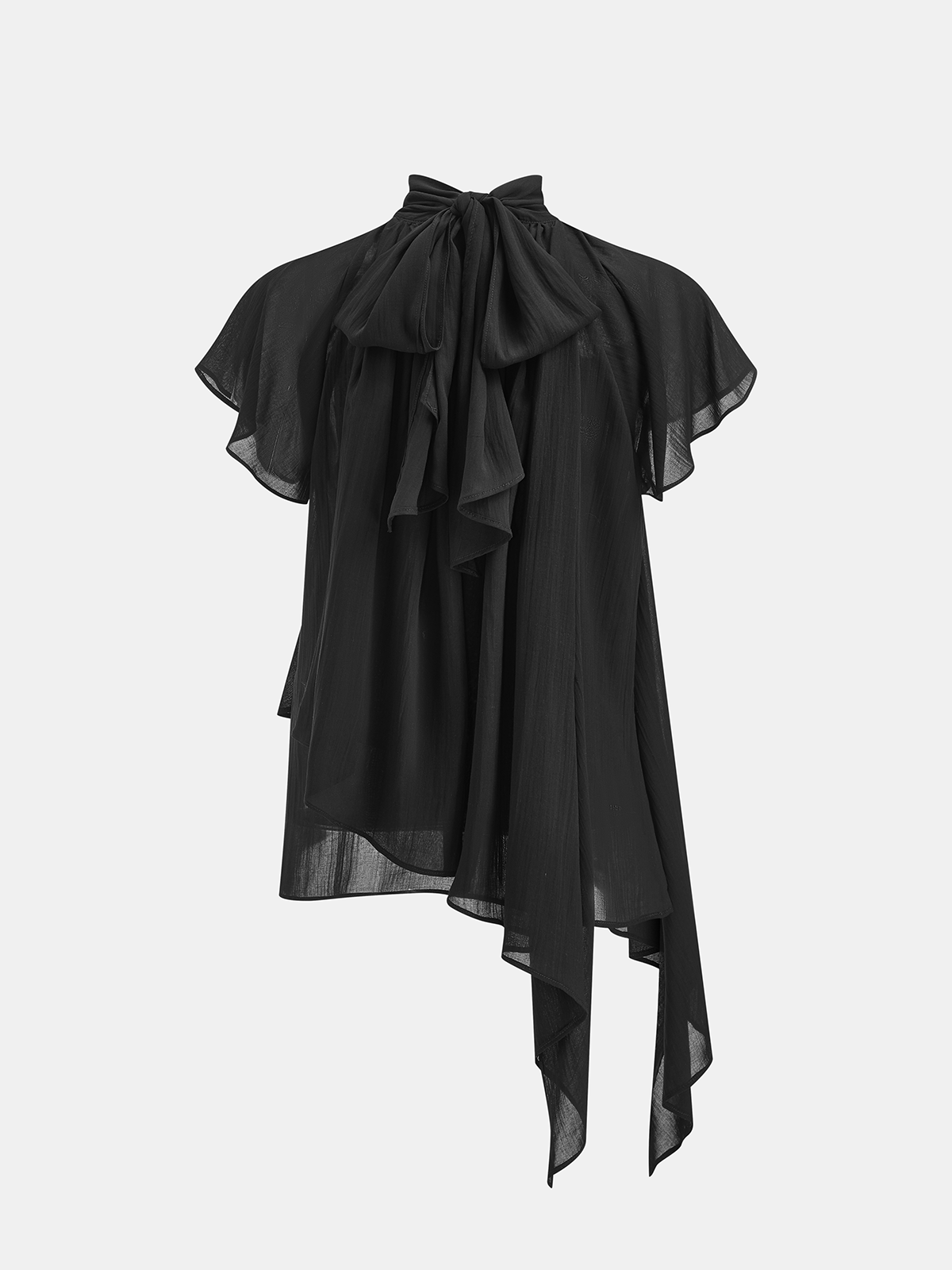 Asymmetric Hem High Neck Blouse | Trendy Long Sleeve Design