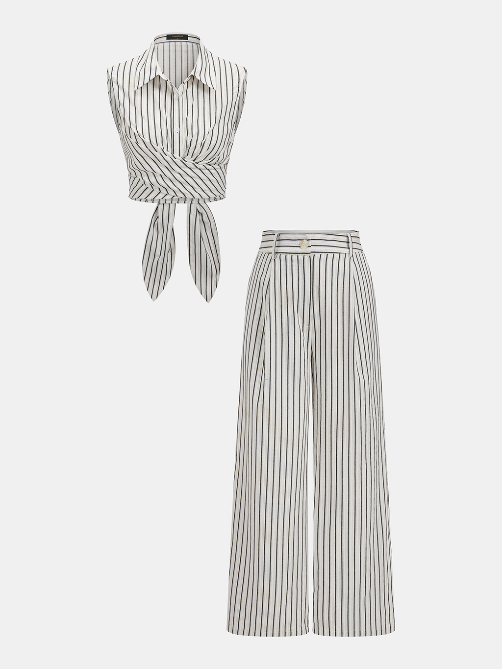 Striped Tie-Back Cotton Top & Pants Set for Women Spring Collection