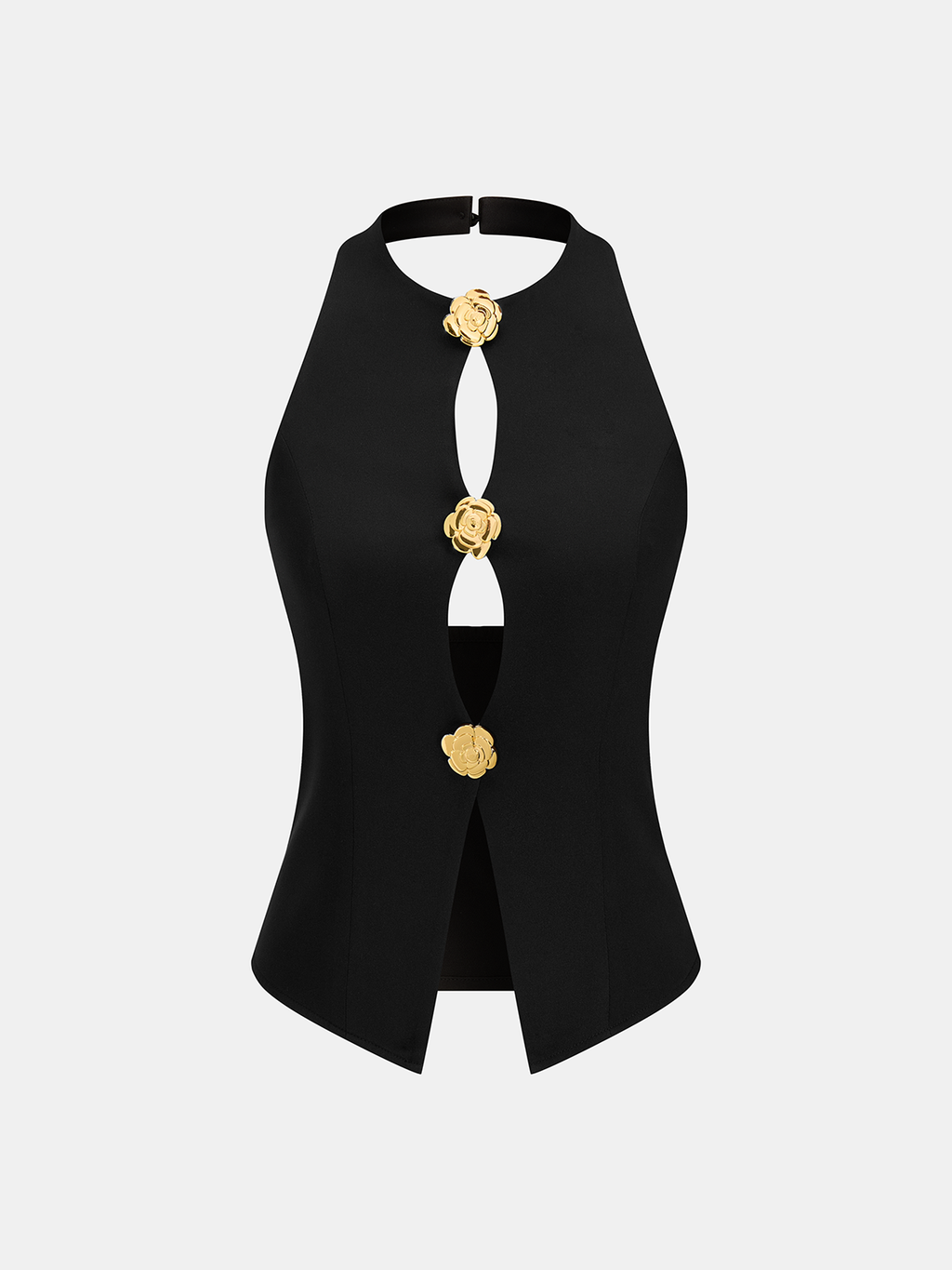 Rose Detail Cut-Out Halter Top & Wide Leg Pants Set for Women