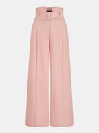 Linen Blend Crop Top & Buckle Detail Pants Set for Women 2023