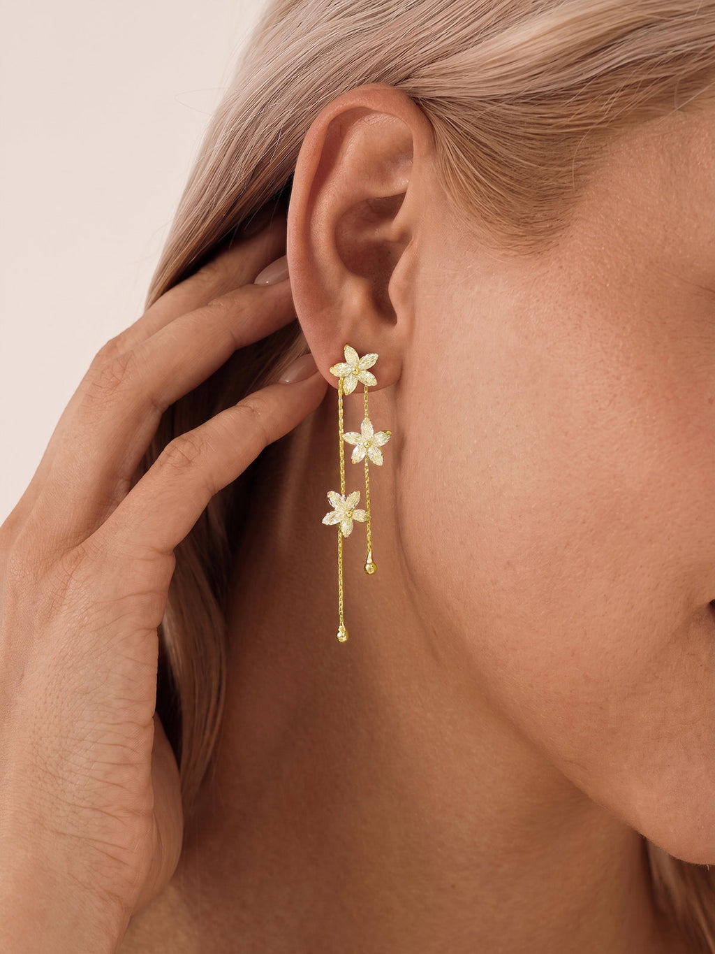 Multi Flower Long Drop Earrings with Charm Accents for Women