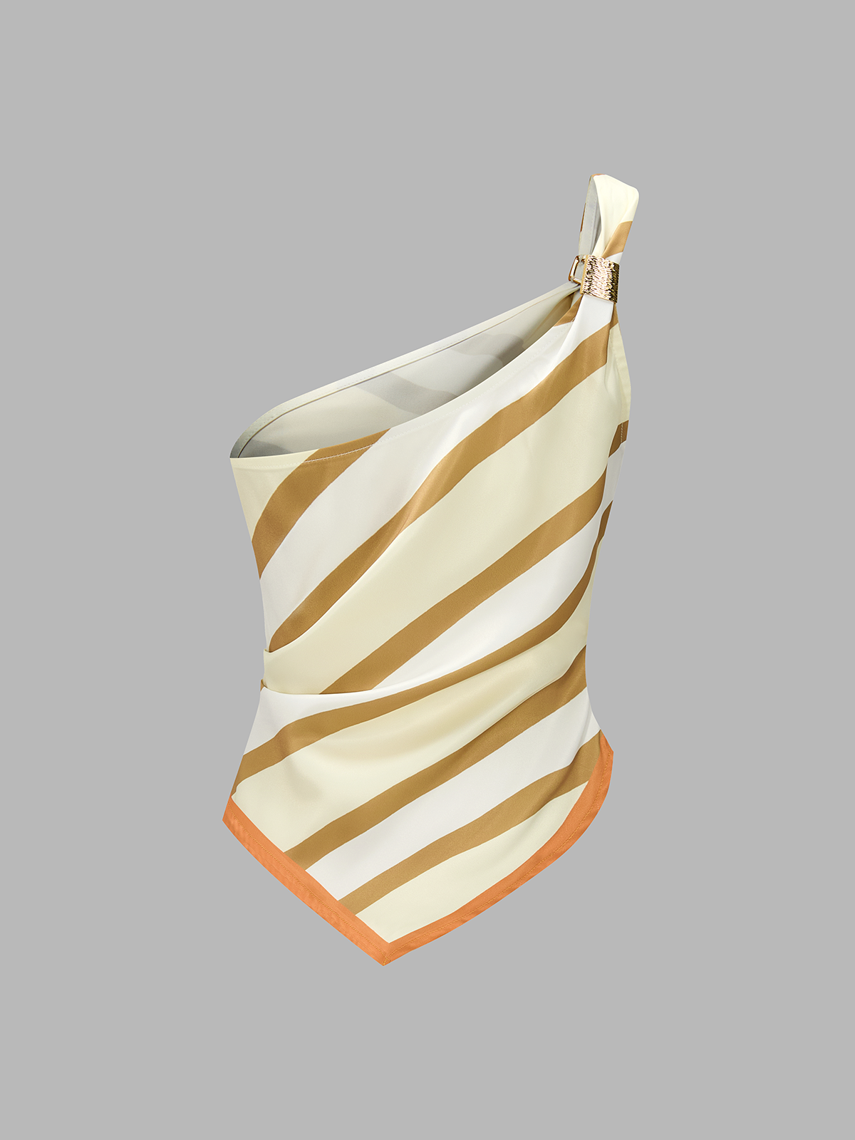 Striped One Shoulder Satin Top & Pants Set for Elegant Eveningwear