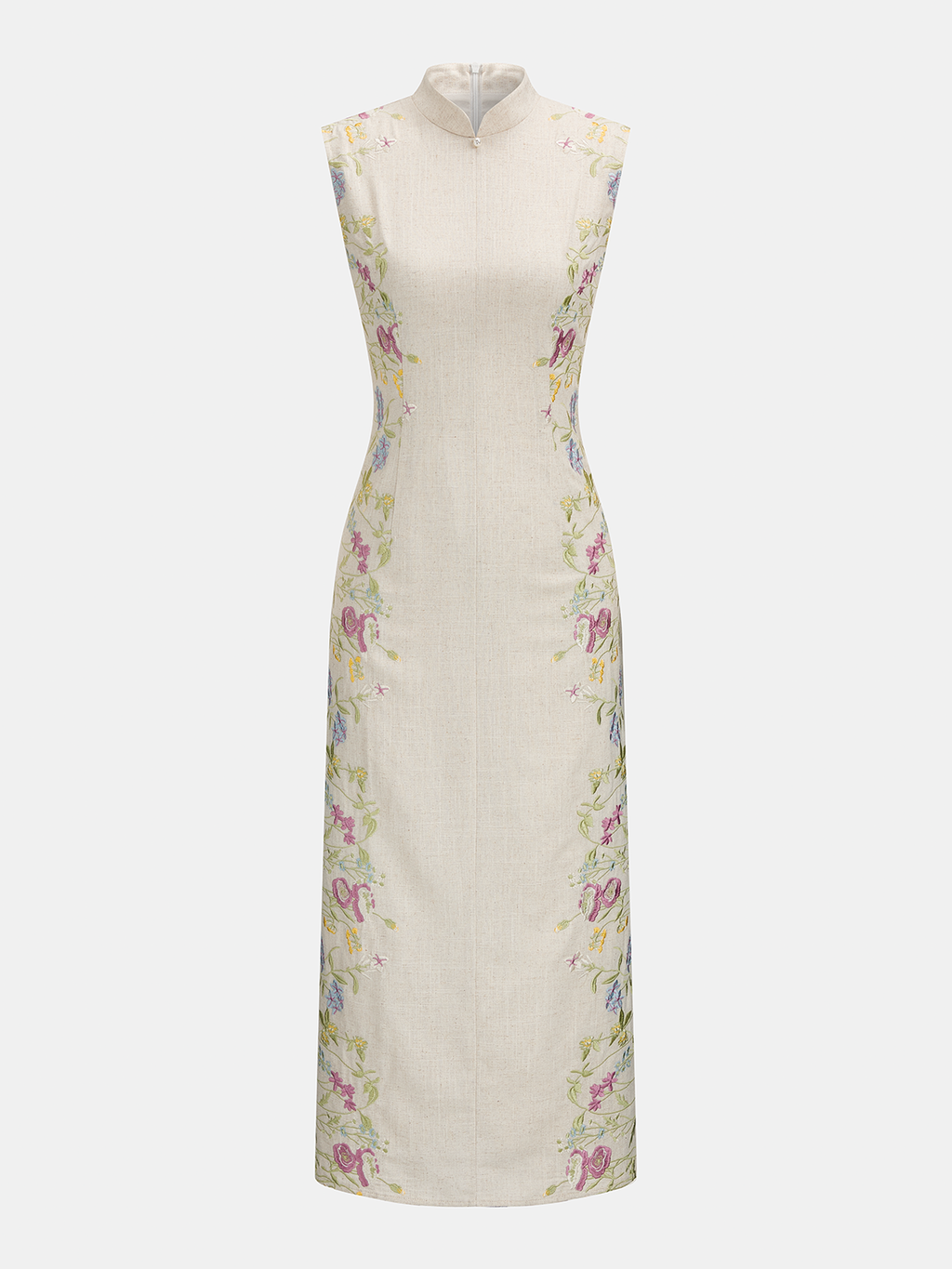 Floral Embroidered Cotton Linen Sleeveless Dress for Women Casual Summer