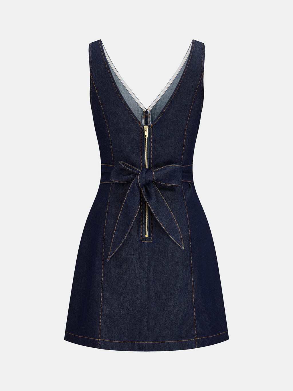 V-Neck Sleeveless Back Zipper Denim Mini Dress for Women Casual Summer Style