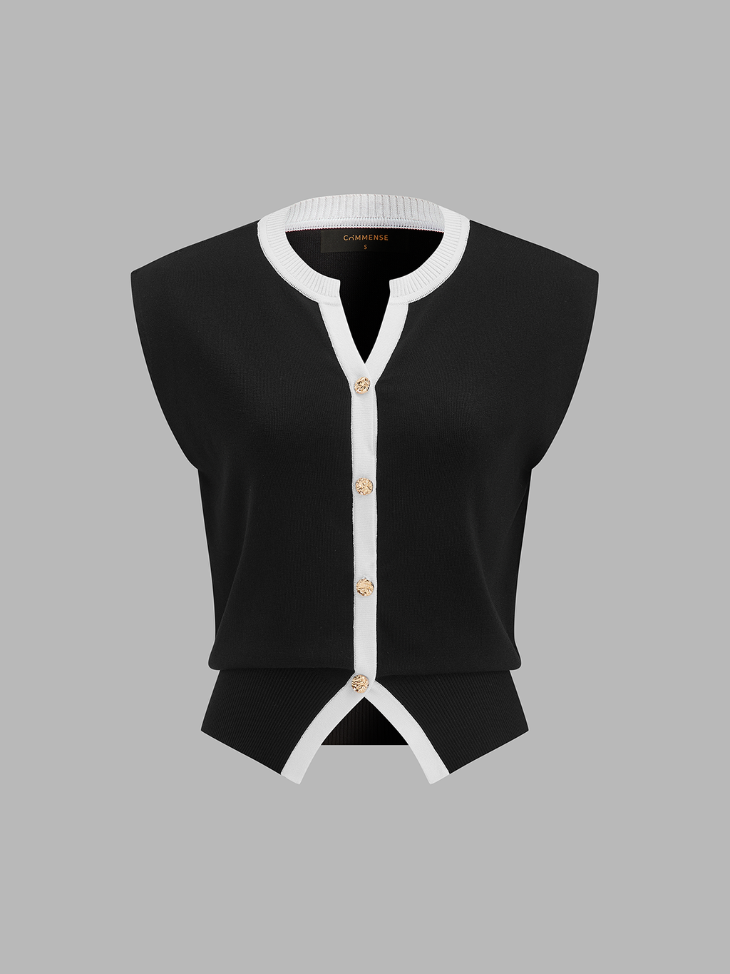 "Women's Contrast Trim Metal Button Knit Vest with Pockets"