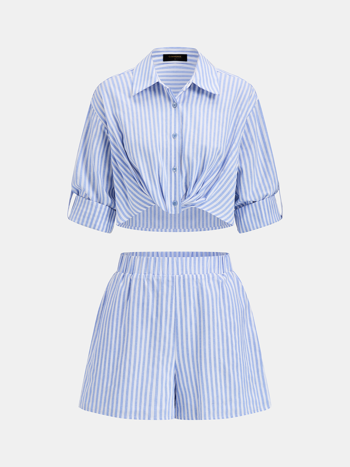 Striped Cropped Shirt & Shorts Set for Casual Summer Wear