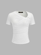 Asymmetrical Ruched Fitted Short Sleeve Top for Women Casual Wear