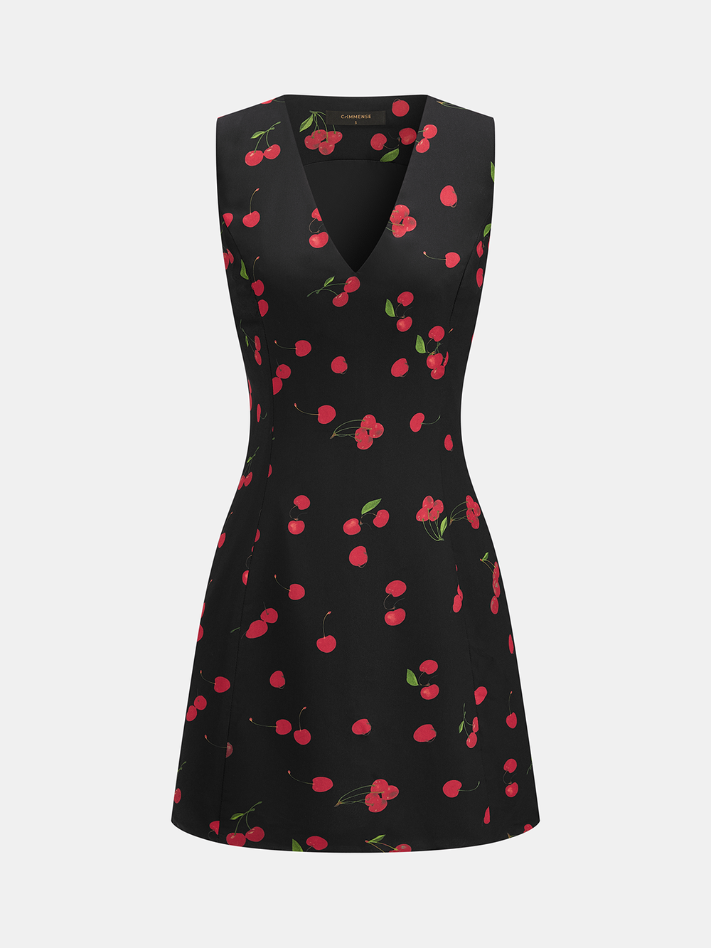 "Cherry Print Sleeveless V-Neck Mini Dress Women's Summer Fashion"