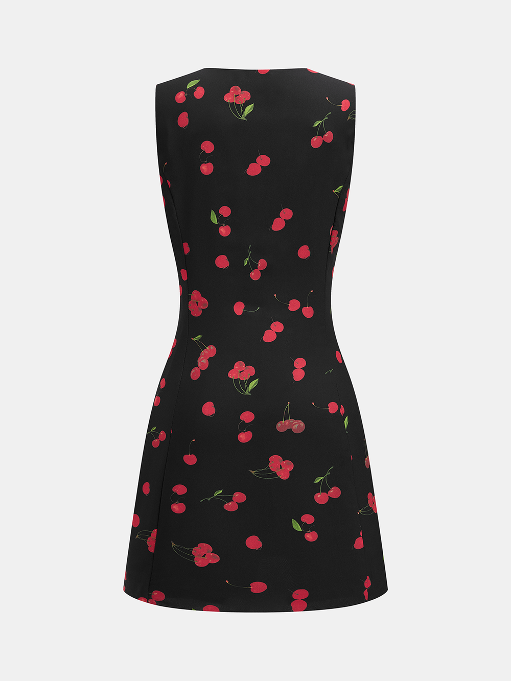 "Cherry Print Sleeveless V-Neck Mini Dress Women's Summer Fashion"