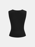 Frog Button Ribbed Knit Vest Trendy Sleeveless Top Pullover
