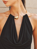 Metal Choker Cowl Neck Halter Top Women's Sexy Fashion Sleeveless