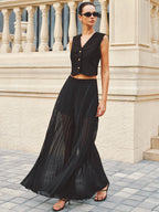 Cropped Vest & Sheer Pleated Palazzo Pants Set for Women, Elegant Evening Wear