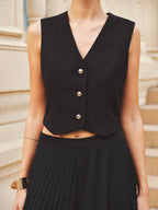 Cropped Vest & Sheer Pleated Palazzo Pants Set for Women, Elegant Evening Wear