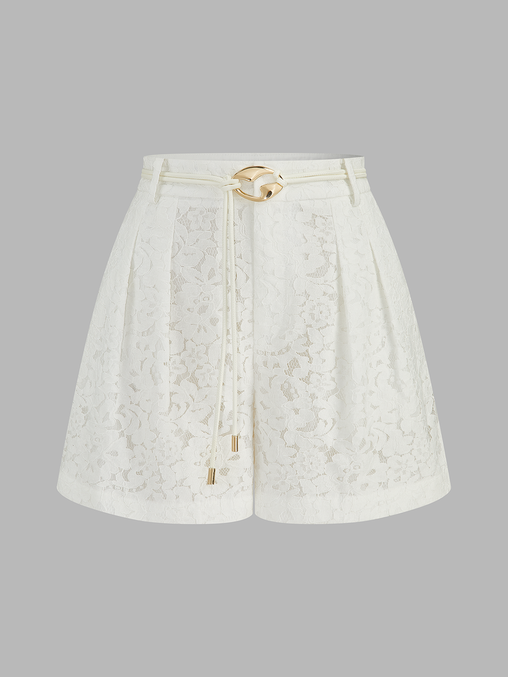 Mid-Waist Belted Lace Shorts for Women Casual Summer Wear