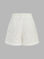 Mid-Waist Belted Lace Shorts for Women Casual Summer Wear