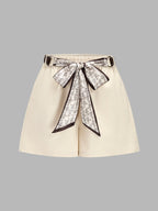Casual Bow Tie Waist Linen Blend Shorts for Women, Summer Lightweight