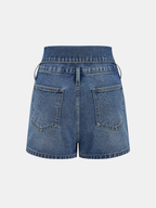 Fold Over Waistband Metal Button Denim Shorts for Women Casual Summer