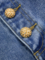 Fold Over Waistband Metal Button Denim Shorts for Women Casual Summer