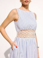 Striped Sleeveless Lace Waist Maxi Dress with Flowy Skirt Detail
