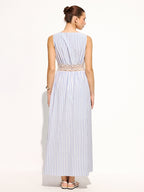 Striped Sleeveless Lace Waist Maxi Dress with Flowy Skirt Detail