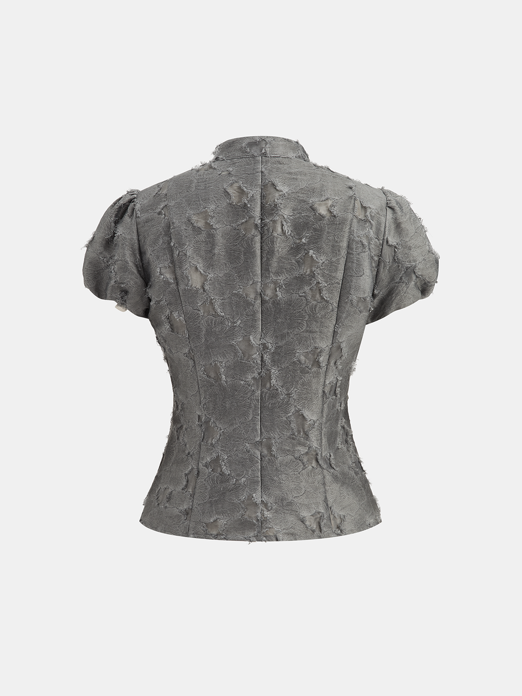 Frog Button Mandarin Collar Textured Blouse for Women Floral Detail